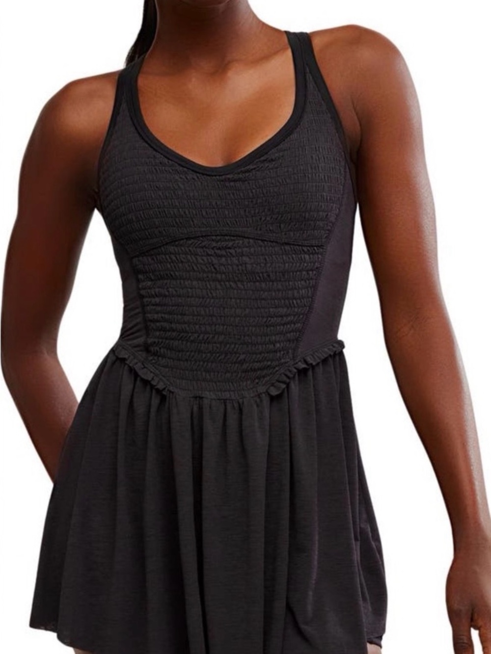 FP Movement by Free People Black Ruched One-Piece Dress